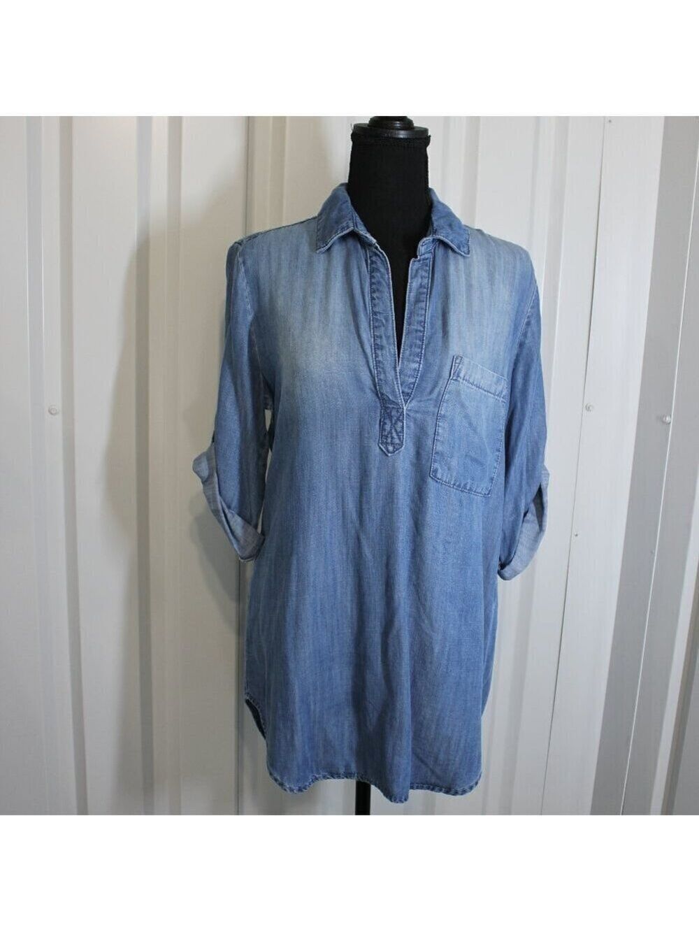 Bella Dahl Womens Chambray Tencel Tunic Popover 3/4 Sleeves Size Small NWT